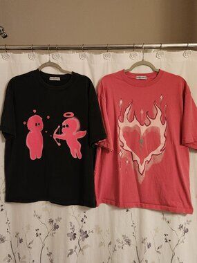 2 Size Small Aelfric Eden Tees in Black and Pink with Cupid and Heart